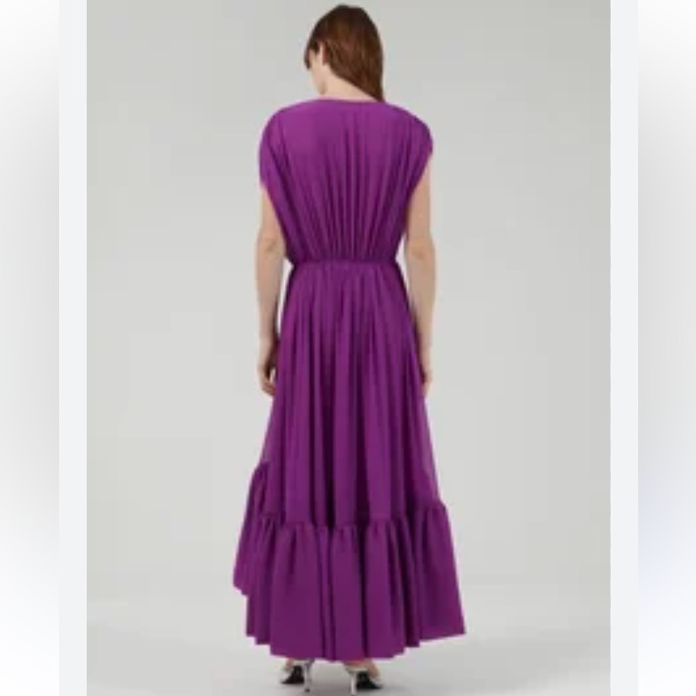 Erika Pena Purple Button-Down Maxi Multi Tiered Maxi Dress sz OS
